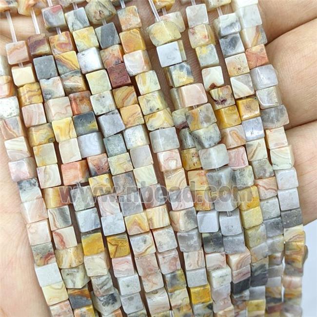 Natural Yellow Crazy Lace Agate Cube Beads