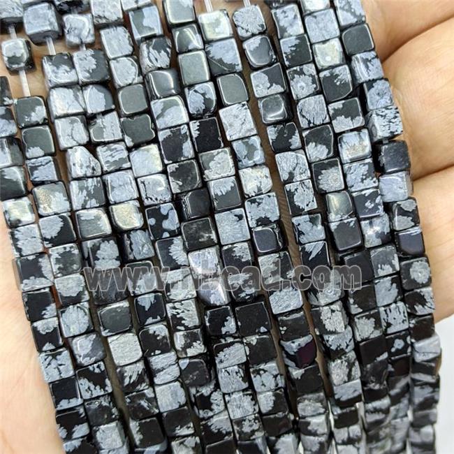 Natural Black Snowflake Jasper Cube Beads