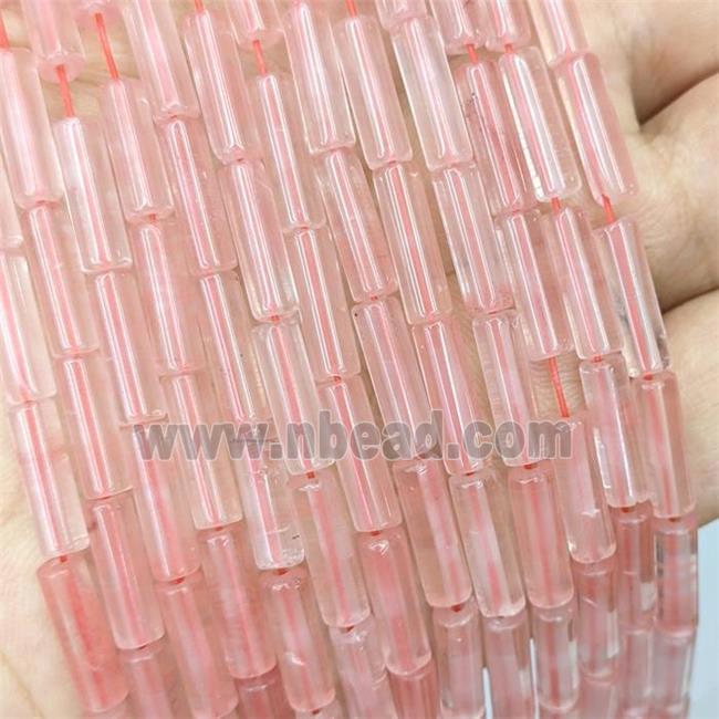 Pink Synthetic Quartz Tube Beads