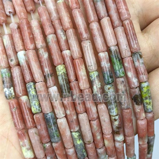 Pink Plum Blossom Jasper Tube Beads