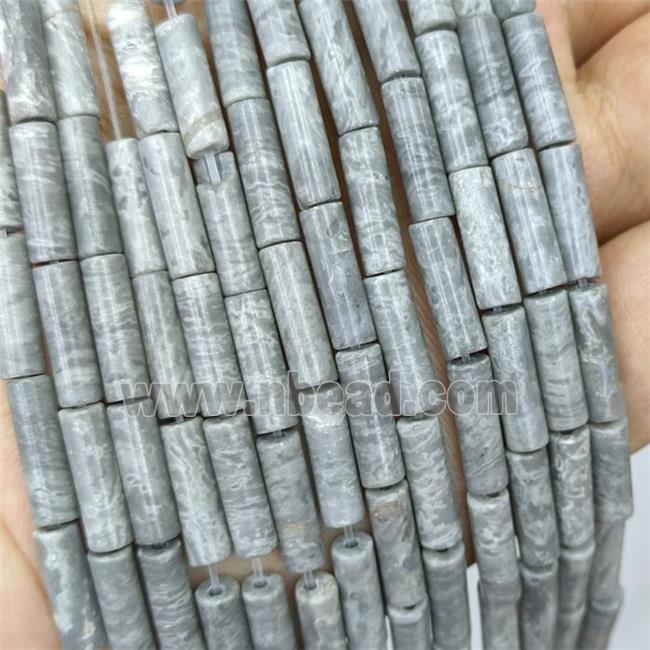 Gray Map Jasper Tube Beads