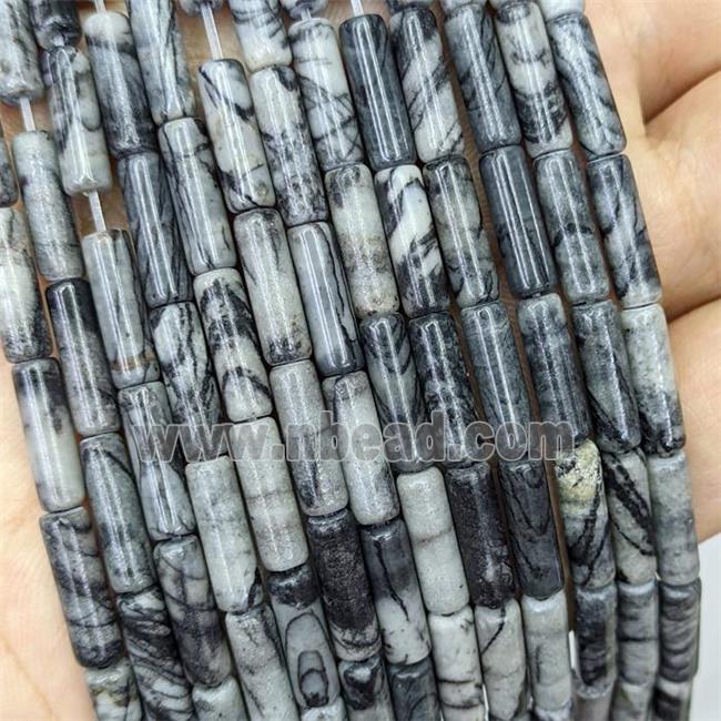 Black Silk Jasper Tube Beads Column