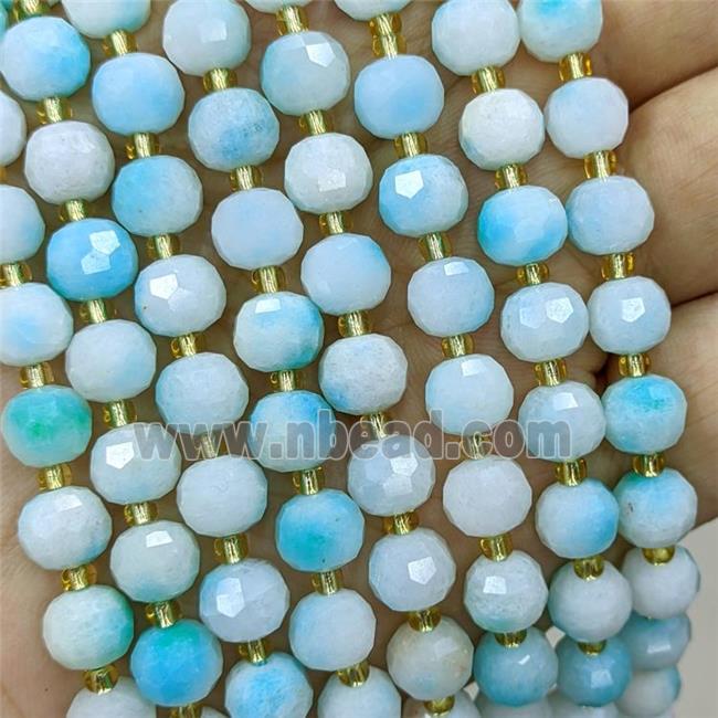 Natural Jade Beads Faceted Rondelle Blue Dye