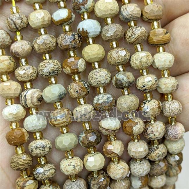 Natural Picture Jasper Beads Faceted Rondelle