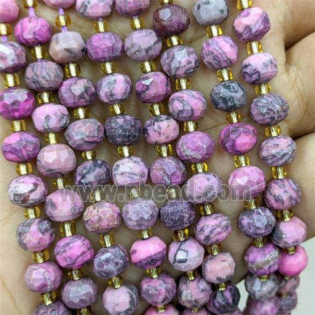 Natural Map Jasper Beads Faceted Rondelle Hotpink Dye