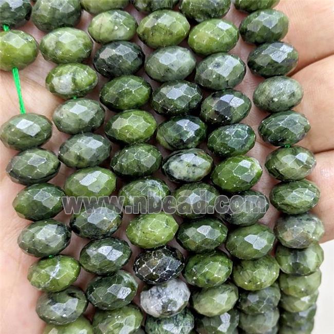 Natural Chinese Jadeite Beads Faceted Rondelle Green