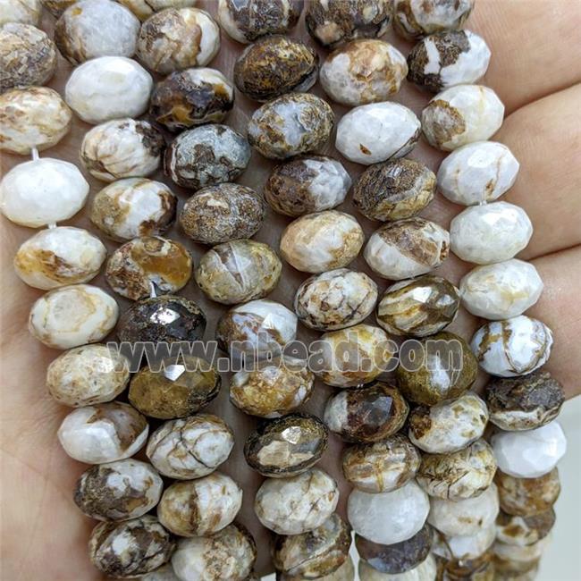 Natural American Wooden Petrified Jasper Beads Faceted Rondelle