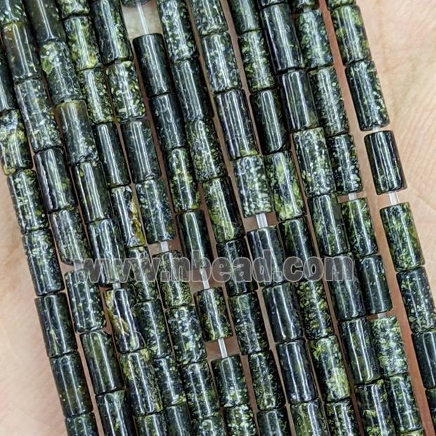 Natural Green Kambaba Jasper Tube Beads Tiny