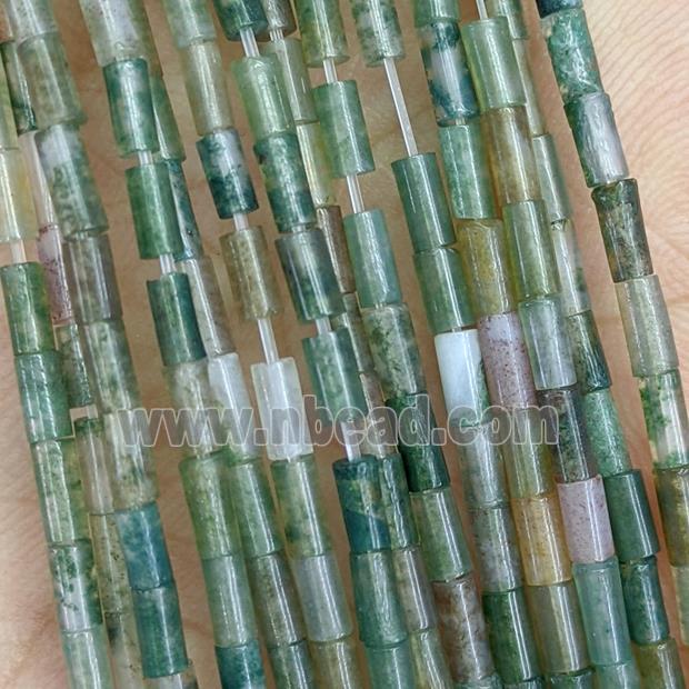 Natural Indian Agate Tube Beads Green