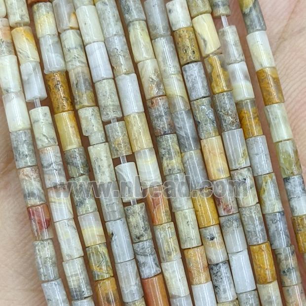 Natural Yellow Crazy Lace Agate Tube Beads