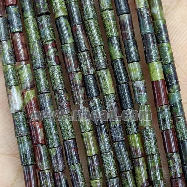 Natural Dragon Bloodstone Tube Beads Green