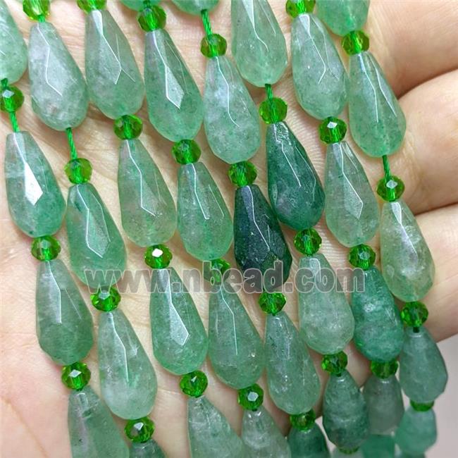 Natural Green Strawberry Quartz Beads Faceted Teardrop