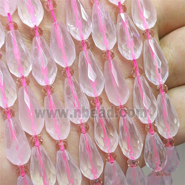 Natural Pink Rose Quartz Beads Faceted Teardrop