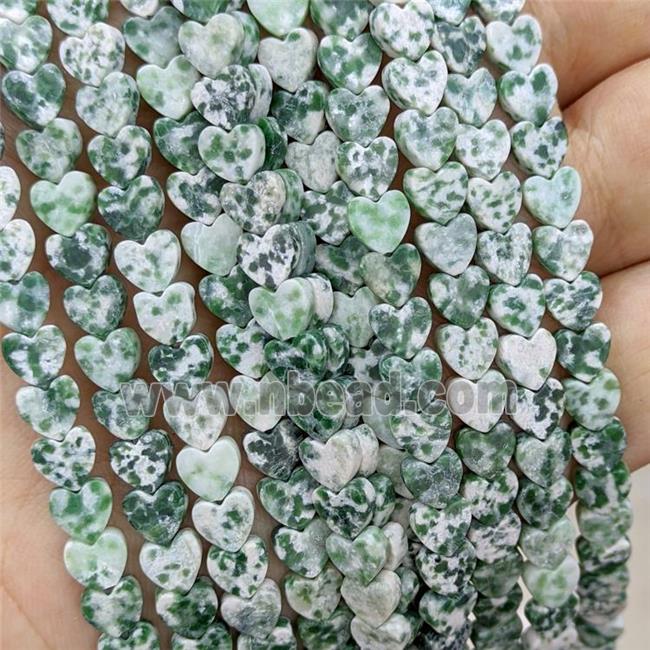 Natural Green Dalmatian Jasper Heart Beads