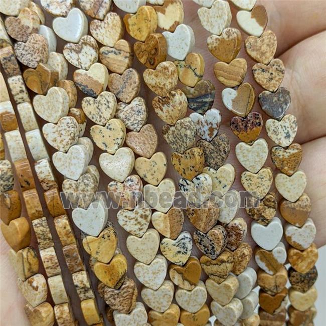 Natural Picture Jasper Heart Beads