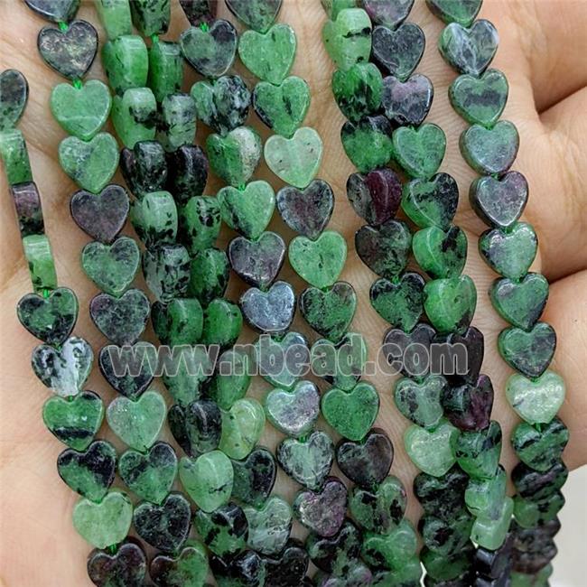 Natural Ruby In Zoisite Heart Beads Green