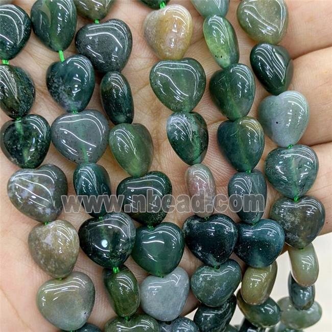 Natural Indian Agate Heart Beads Green