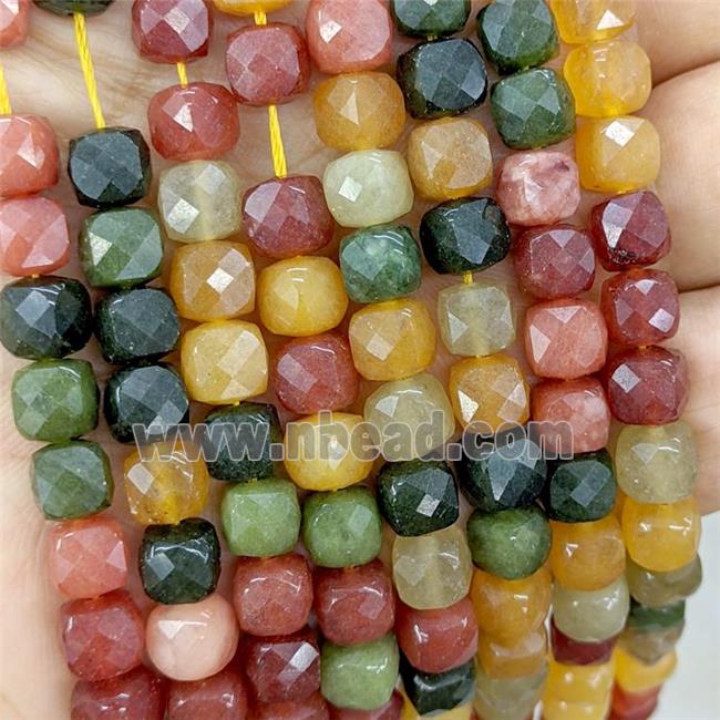 Jade Beads Dye Faceted Cube Mixed Color