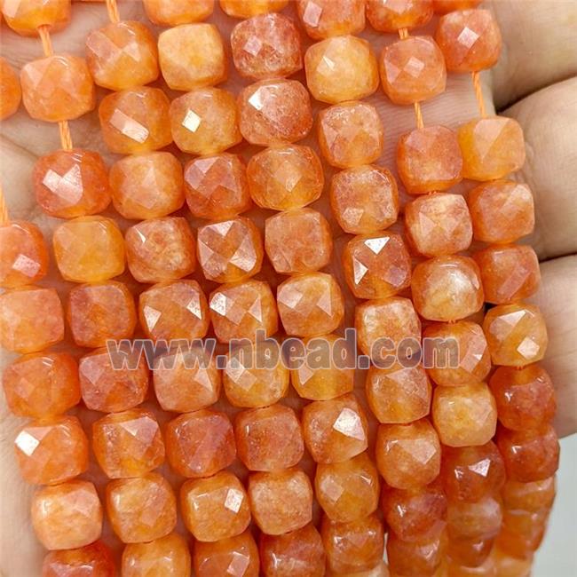 Orange Jade Beads Dye Faceted Cube