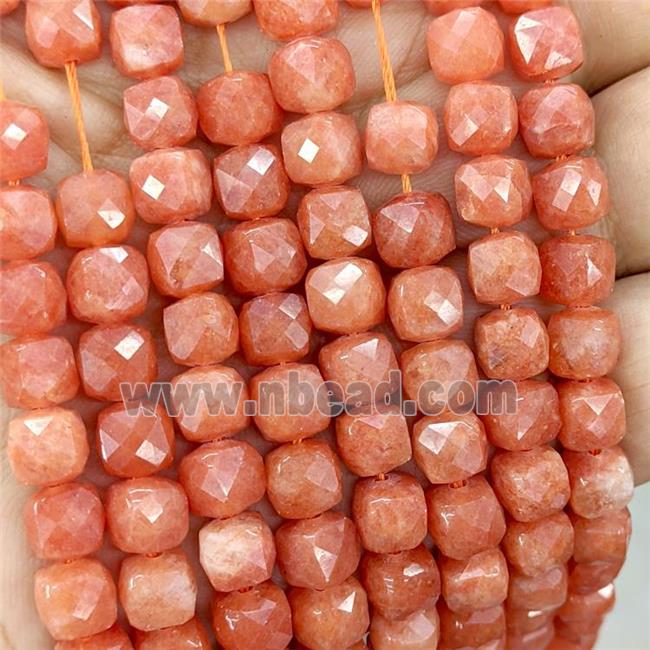 Orange Jade Beads Dye Faceted Cube