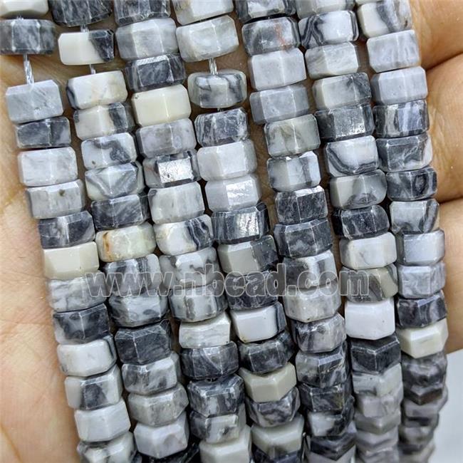 Natural Map Jasper Hexagon Beads Gray