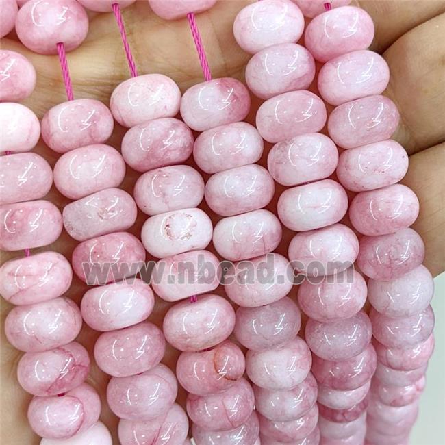 Pink Dye Jade Beads Smooth Rondelle B-Grade