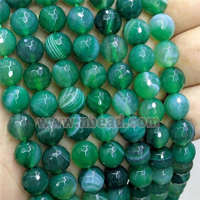 Green Stripe Agate Beads Band Dye Faceted Round