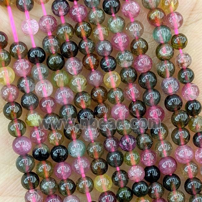 Natural Tourmaline Beads Tiny Smooth Round Multicolor