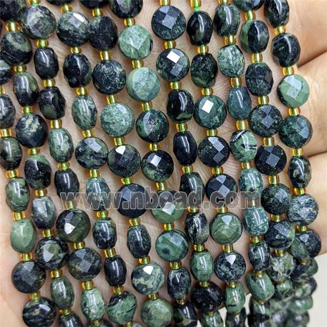 Natural Green Kambaba Jasper Beads Faceted Coin