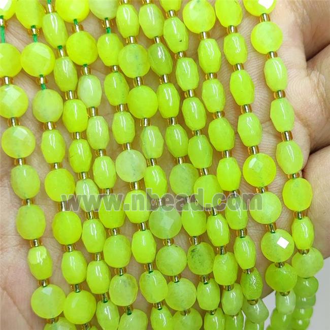 Olive Jade Beads Dye Faceted Coin