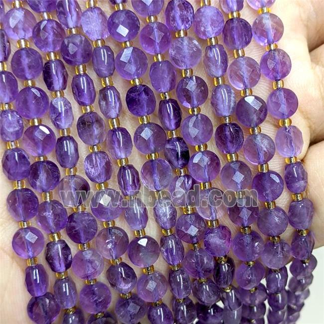 Natural Purple Amethyst Beads Faceted Coin