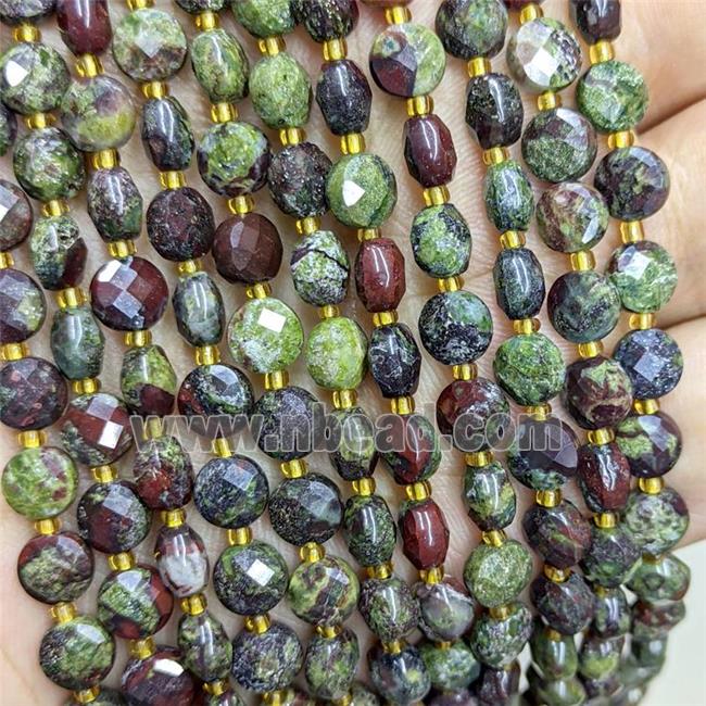 Natural Dragon Bloodstone Beads Green Faceted Coin