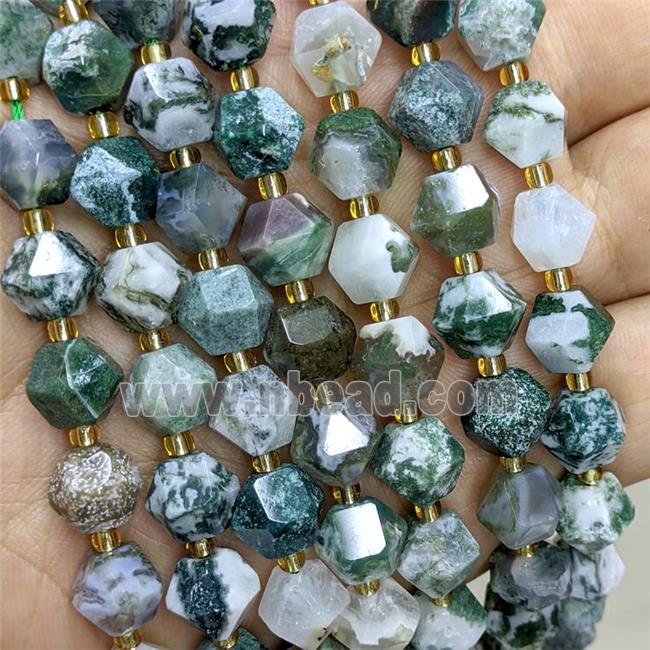 Natural Green Tree Agate Beads Cut Bicone