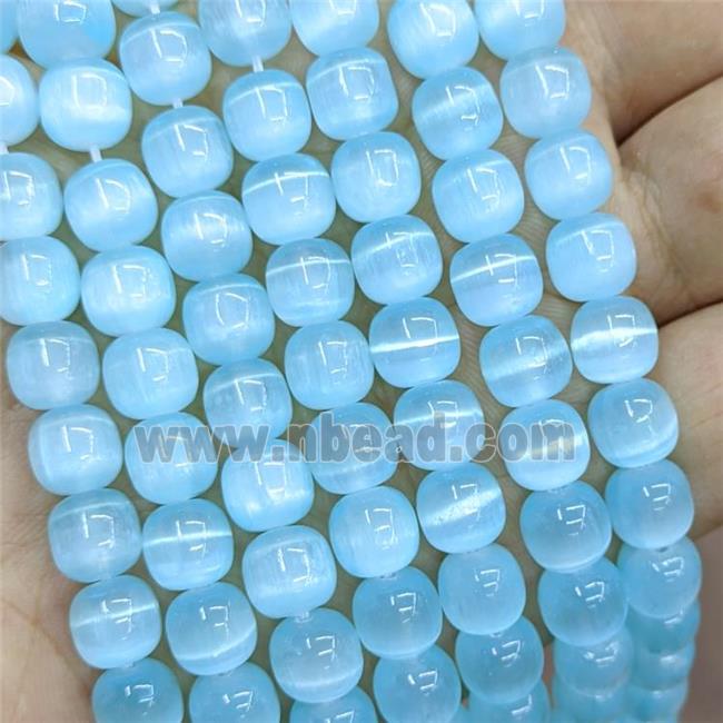 Natural Selenite Barrel Beads Blue Dye