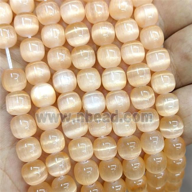 Natural Selenite Barrel Beads Peach Dye