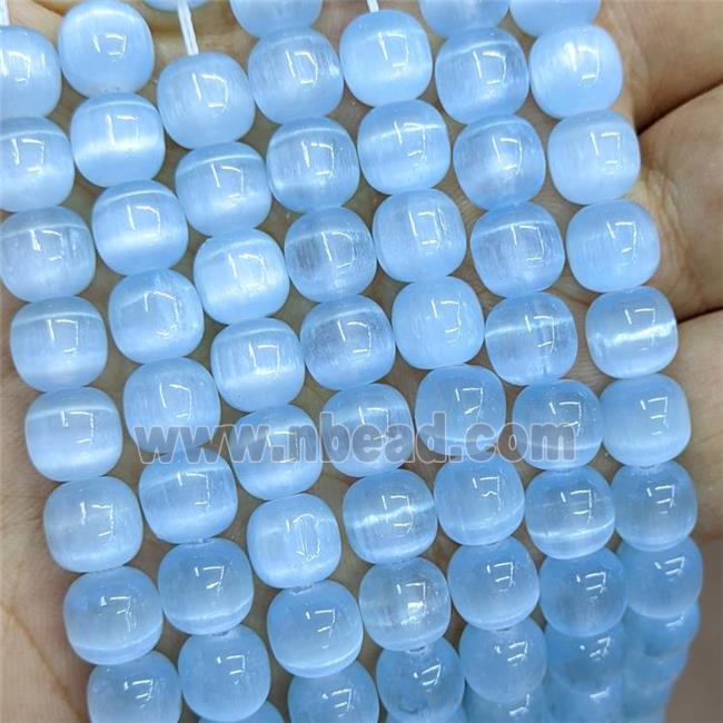 Natural Selenite Barrel Beads Blue Dye