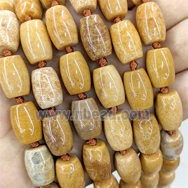 Natural Coral Fossil Barrel Beads Yellow