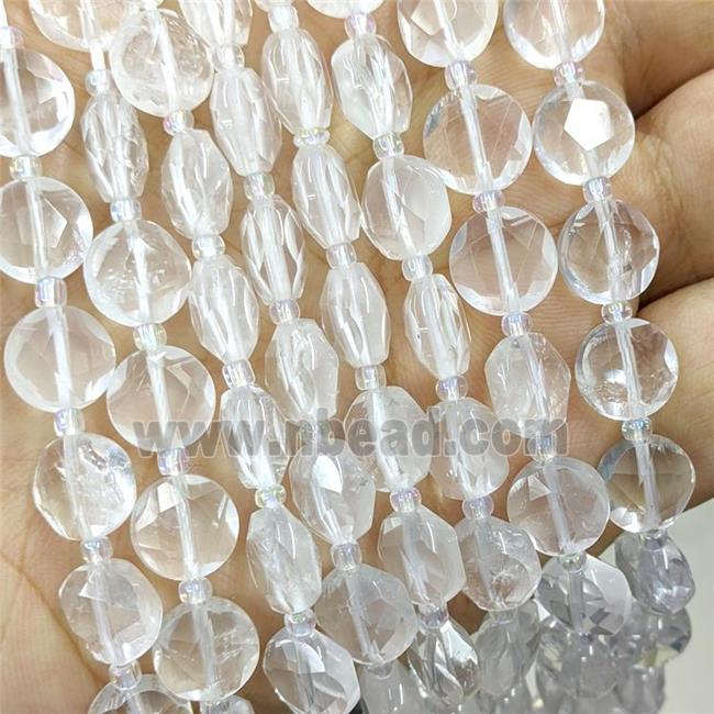 Natural Clear Quartz Beads Faceted Coin