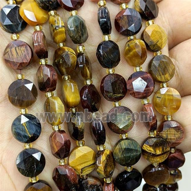 Tiger Eye Stone Beads Multicolor Faceted Coin