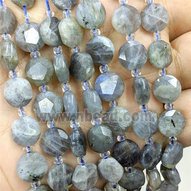 Natural Labradorite Beads Faceted Coin