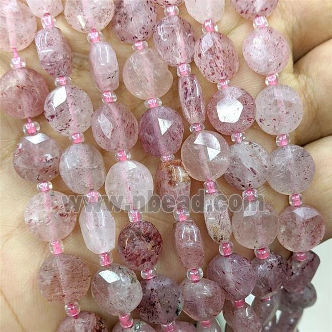 Natural Pink Strawberry Quartz Beads Faceted Coin