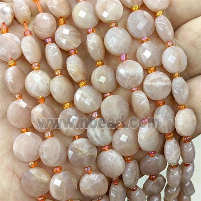 Natural Peach Sunstone Beads Faceted Coin