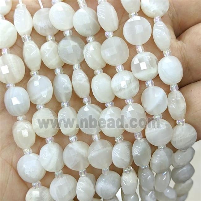 Natural White Moonstone Beads Faceted Coin