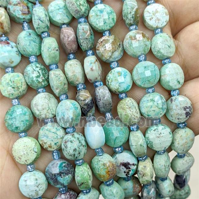 Natural Chinese Turquoise Beads Green Faceted Coin