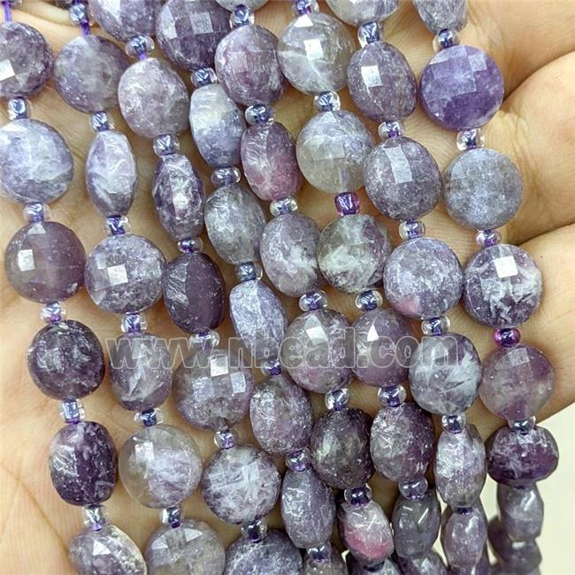 Purple Lepidolite Beads Faceted Coin