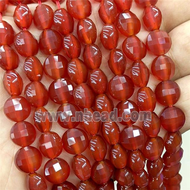 Natural Agate Beads Red Dye Faceted Coin