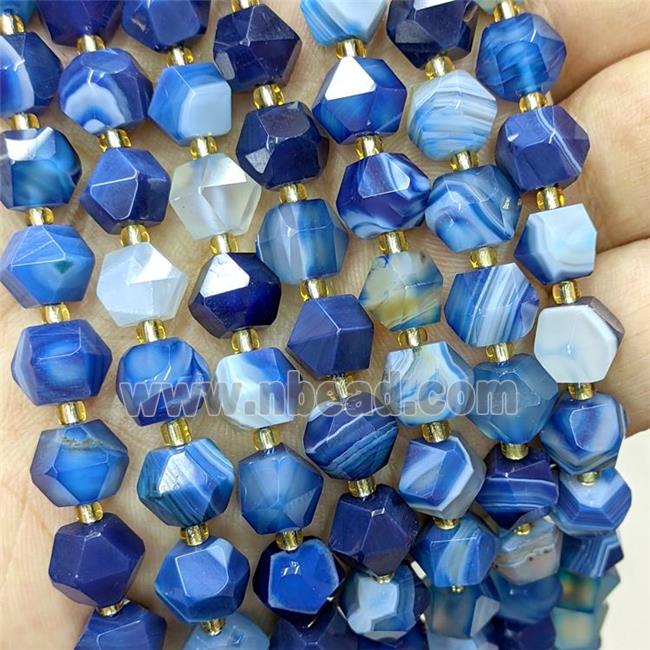 Blue Stripe Agate Beads Dye Band Cut Bicone