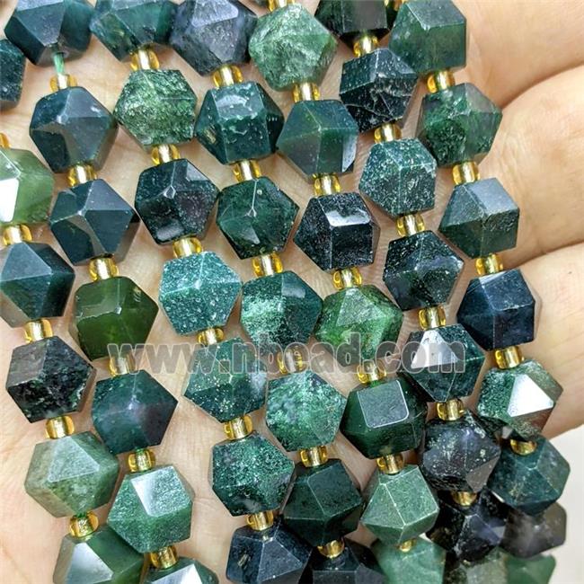 Green Moss Agate Beads Cut Bicone