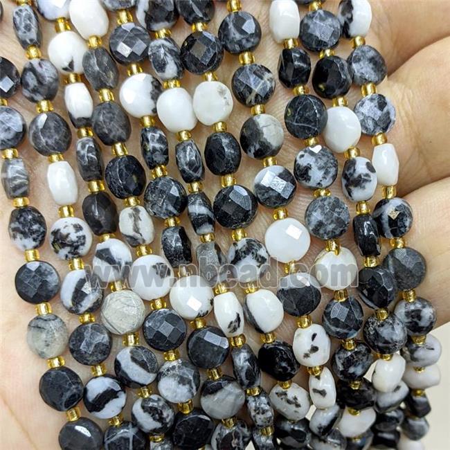 Zebra Jasper Beads Faceted Coin Black White