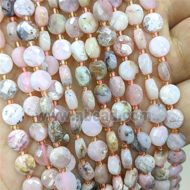 Natural Pink Opal Beads Faceted Coin